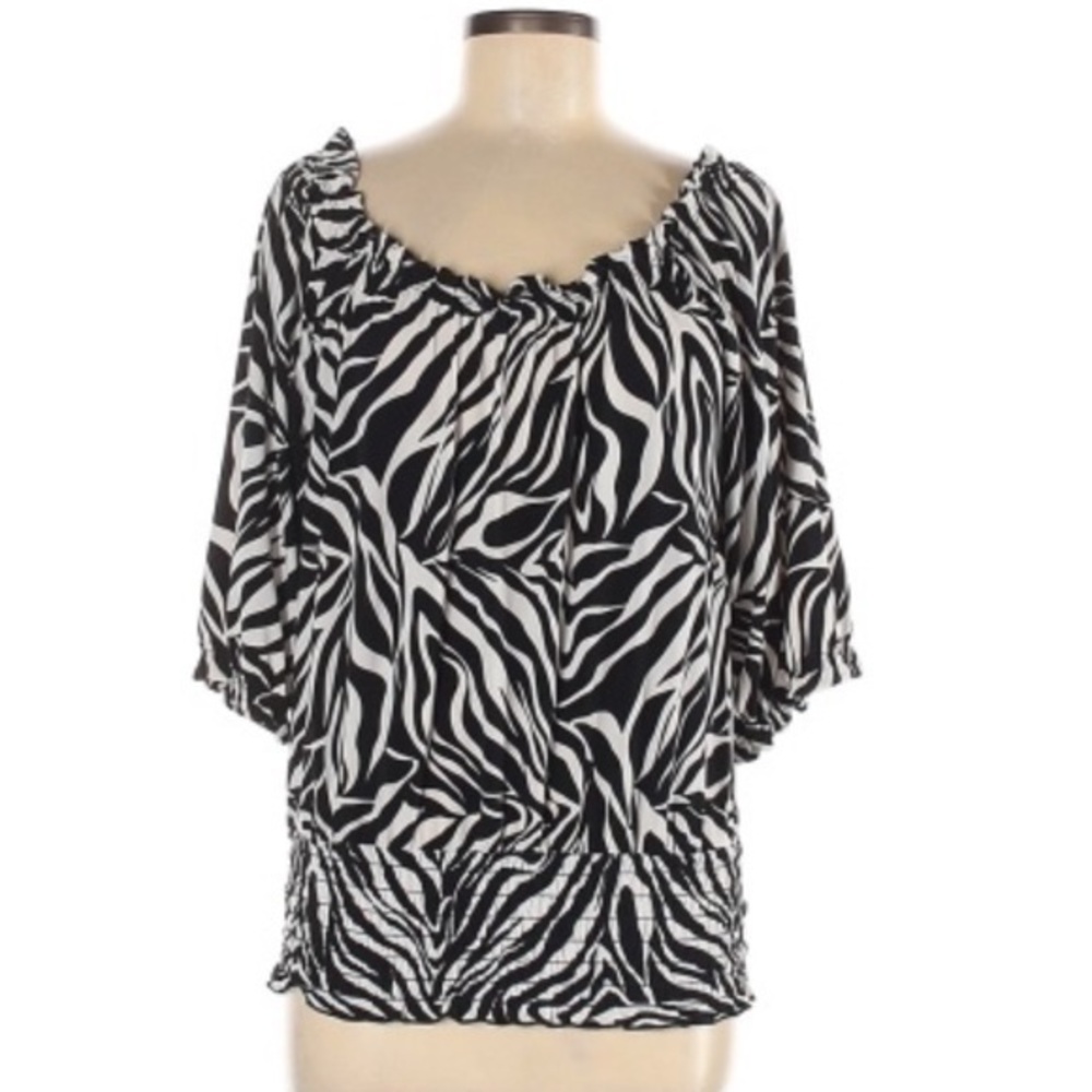 Jon Den M zebra print 3/4 sleeve off shoulder top